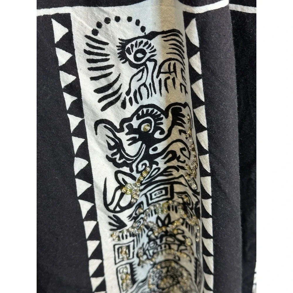 Vintage Cache Circle‎ Skirt Women One Size Black White Sequins Flare Midi Tie On